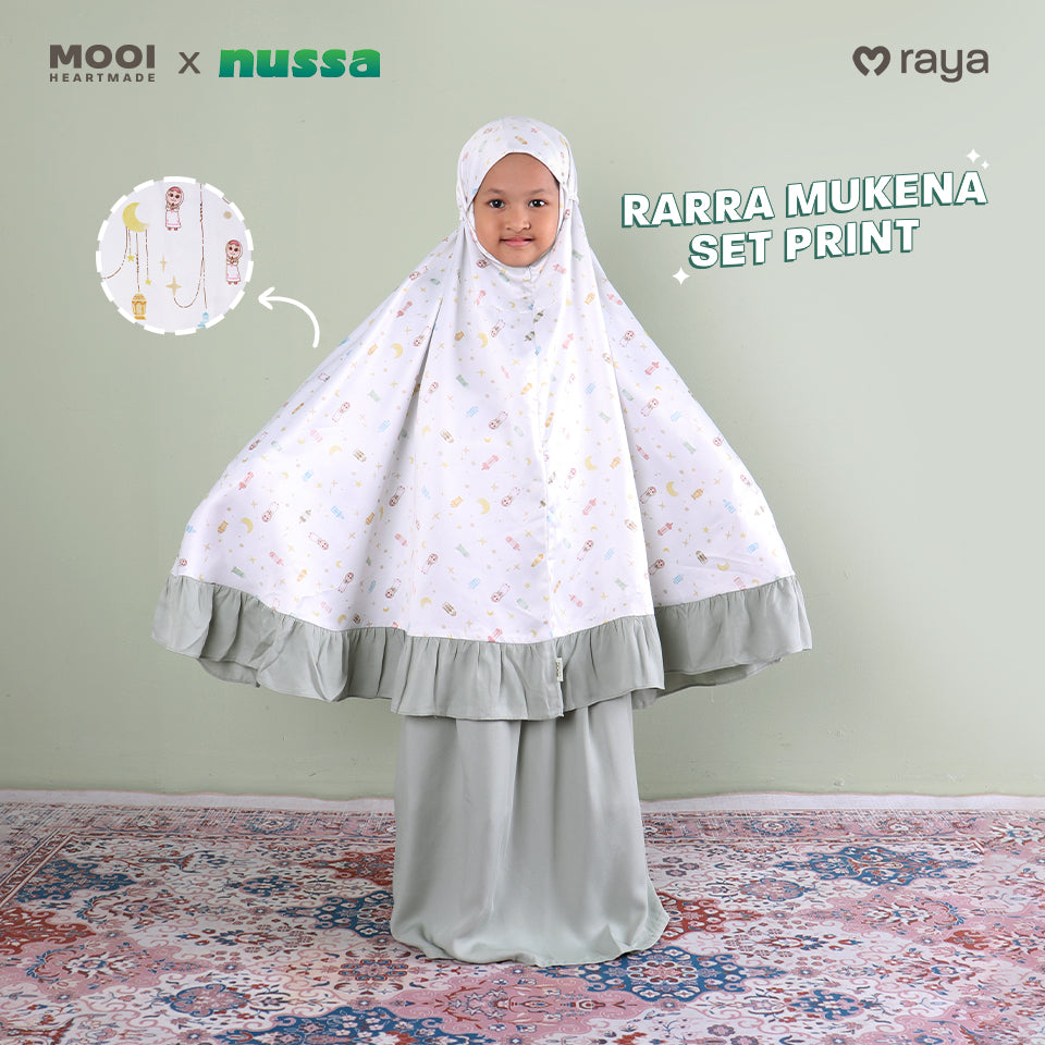 Mooi x Nussa Rarra Mukena Set Print Mukena Anak Perempuan Raya Collection