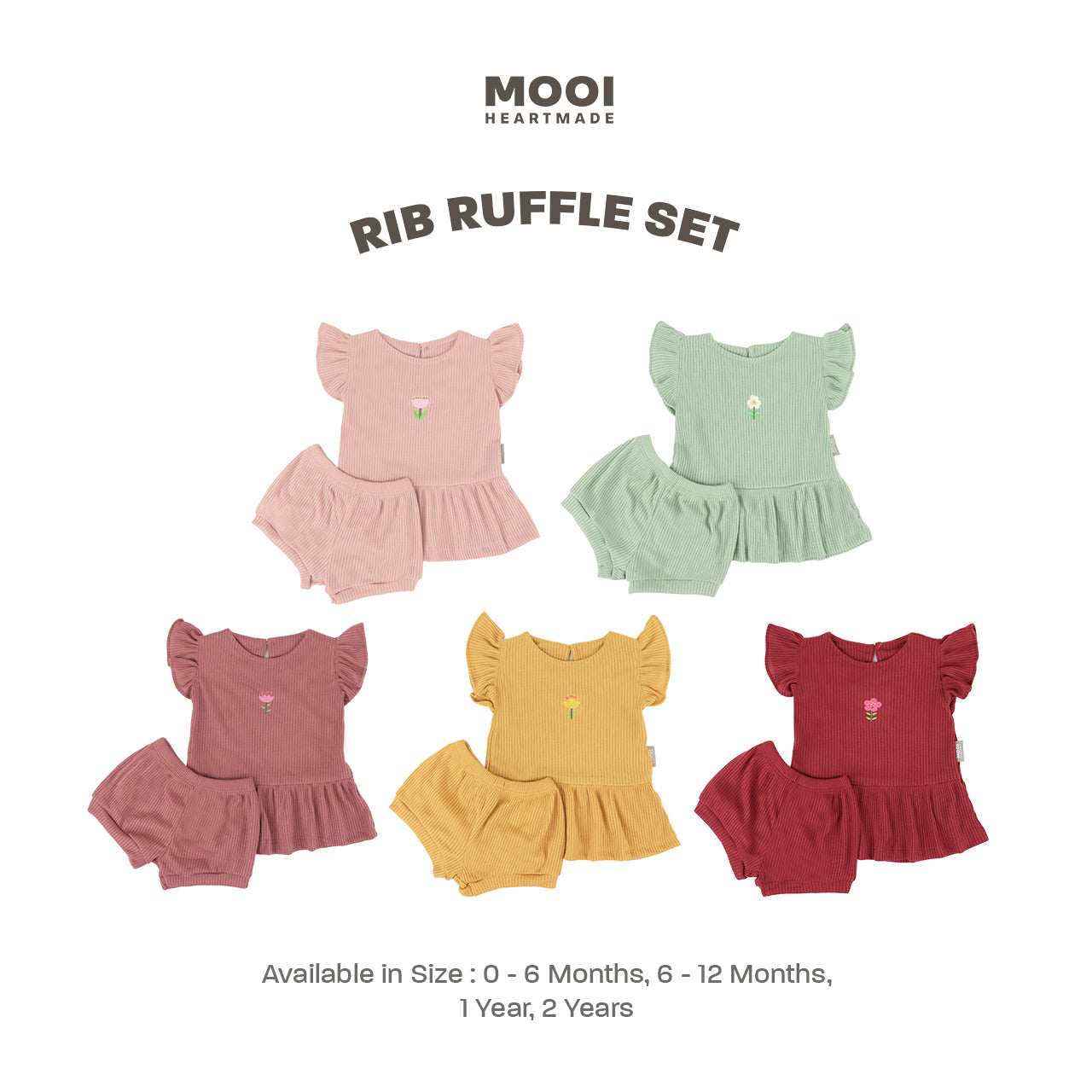 Mooi Setelan Anak Perempuan Rib Ruffle Set