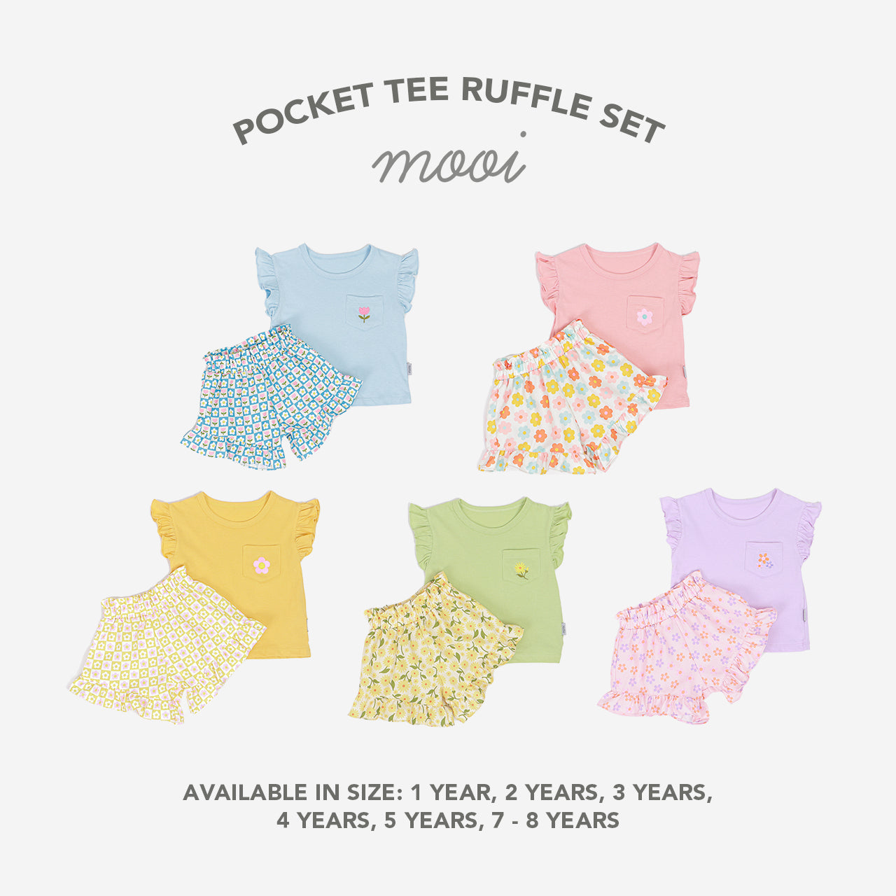 Mooi Setelan Anak Perempuan Ruffle Pocket Tee