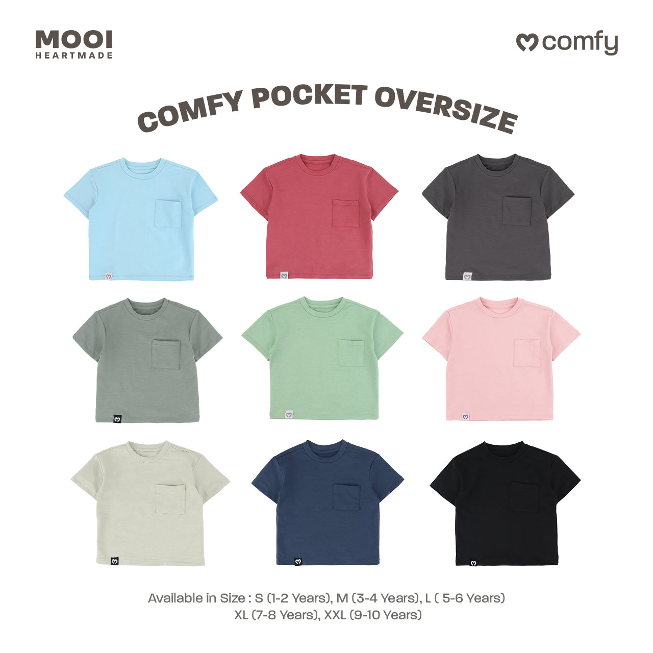 Mooi Kaos Anak Pocket Unisex Comfy Oversized T-Shirt Pocket Kids