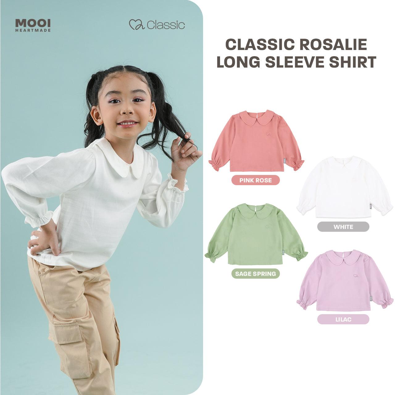 Mooi Atasan Anak Perempuan Classic Rosalie Long Sleeve Shirt