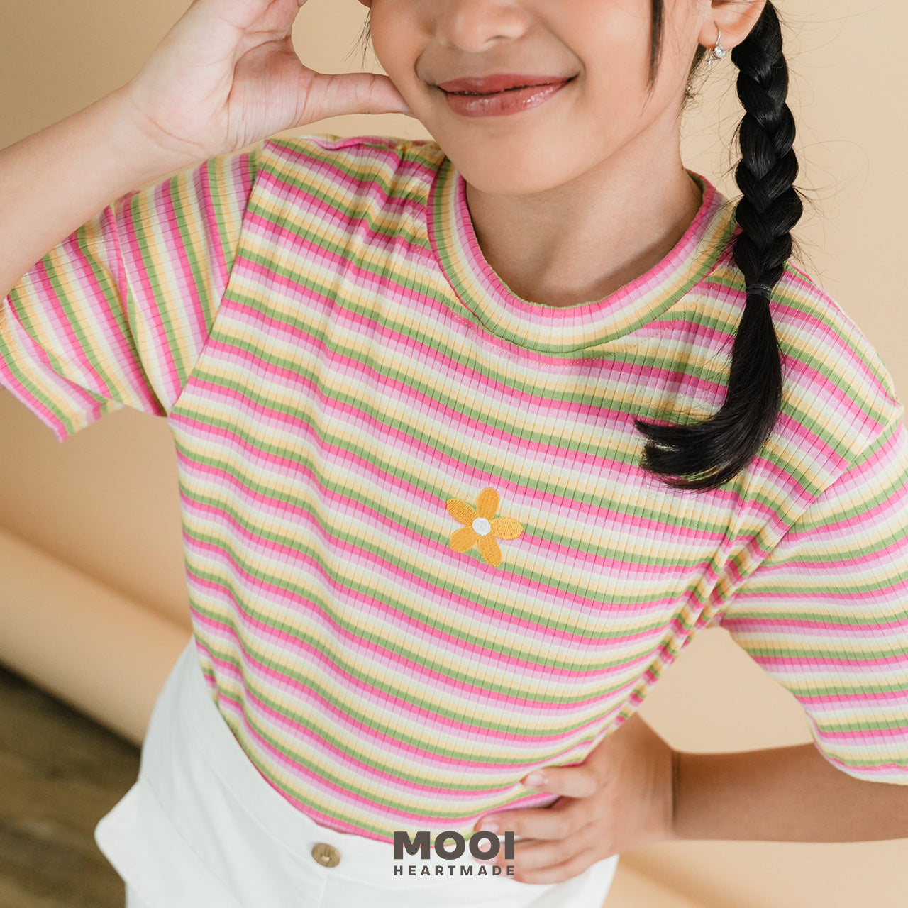Mooi Atasan Anak Perempuan Lucy Rib Striped Tee