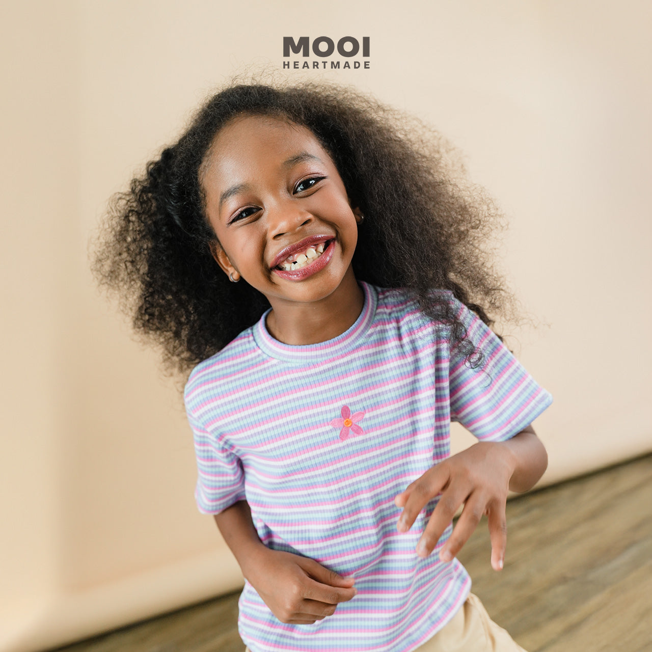 Mooi Atasan Anak Perempuan Lucy Rib Striped Tee