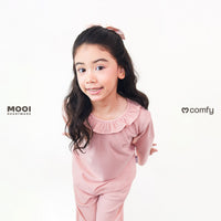 Mooi Atasan Lengan Panjang Anak Perempuan Comfy Rib Ruffle Long Sleeve Top