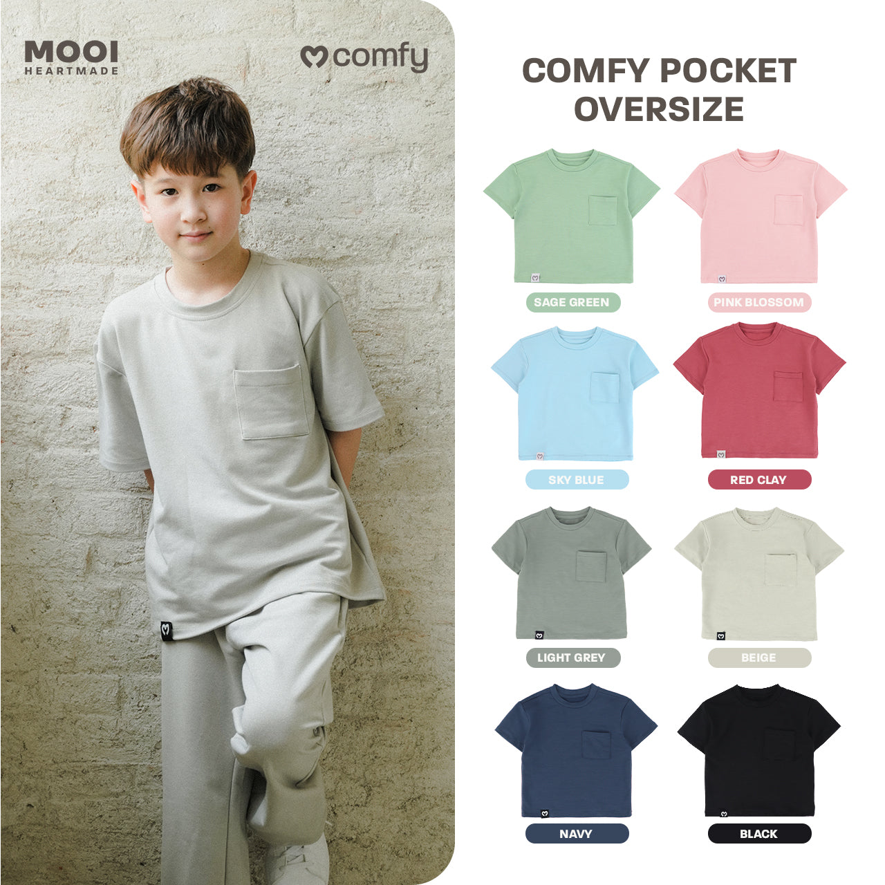 Mooi Kaos Anak Pocket Unisex Comfy Oversized T-Shirt Pocket Kids