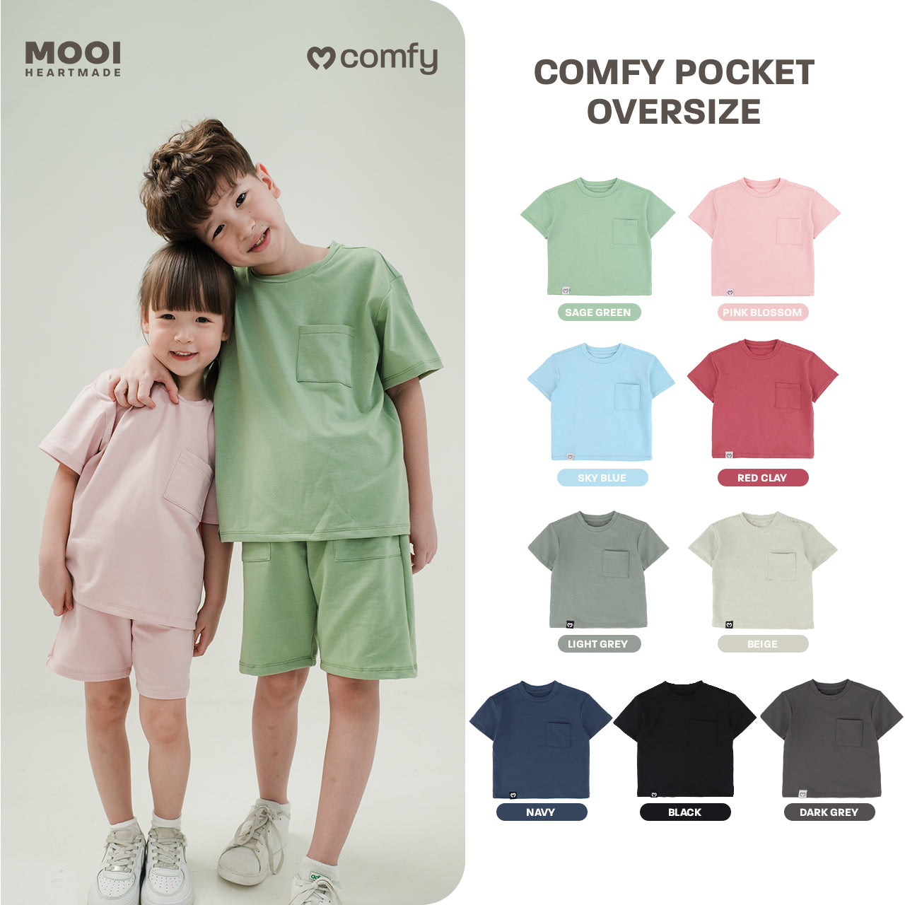 Mooi Kaos Anak Pocket Unisex Comfy Oversized T-Shirt Pocket Kids