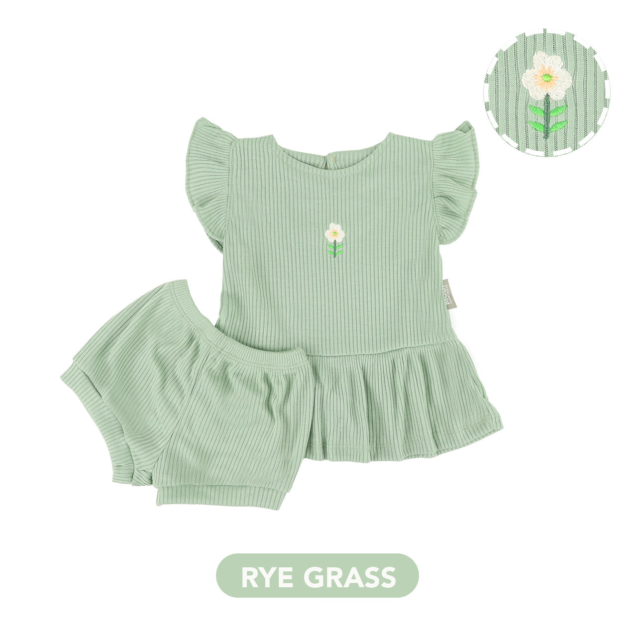 Mooi Setelan Anak Perempuan Rib Ruffle Set