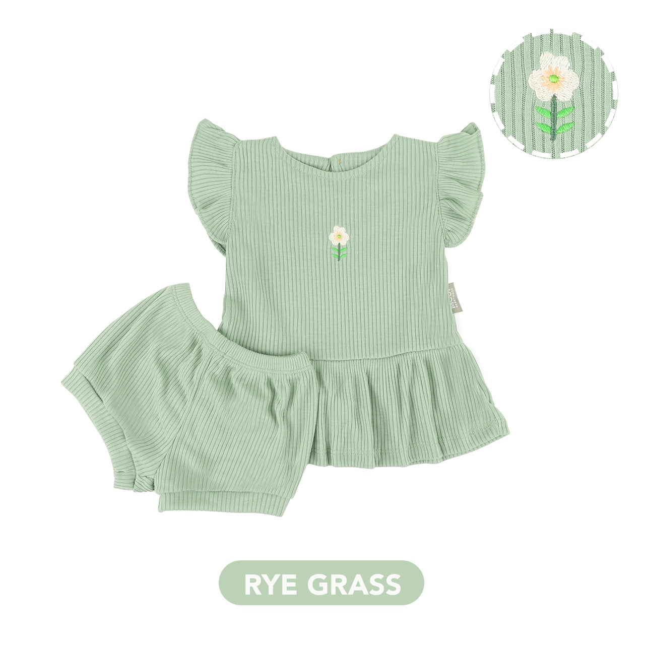 Mooi Setelan Anak Perempuan Rib Ruffle Set