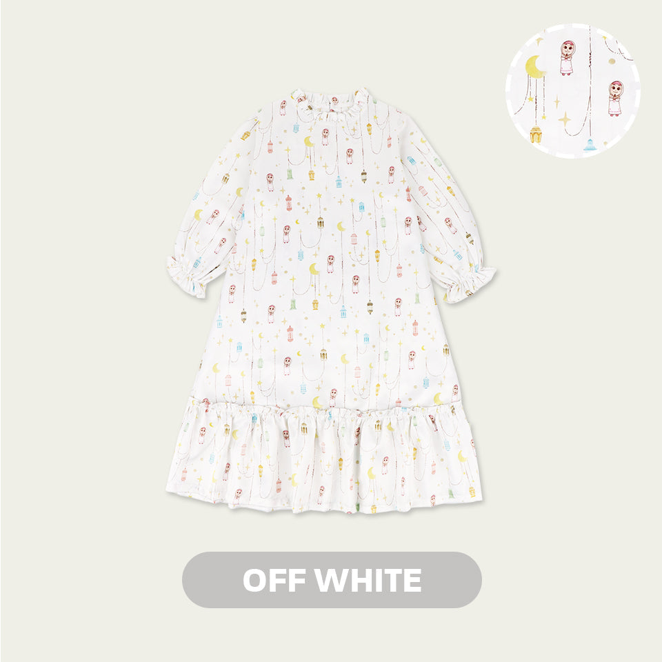 Mooi x Nussa Rarra Gamis Print Dress Anak Gamis Anak Perempuan Raya Collection