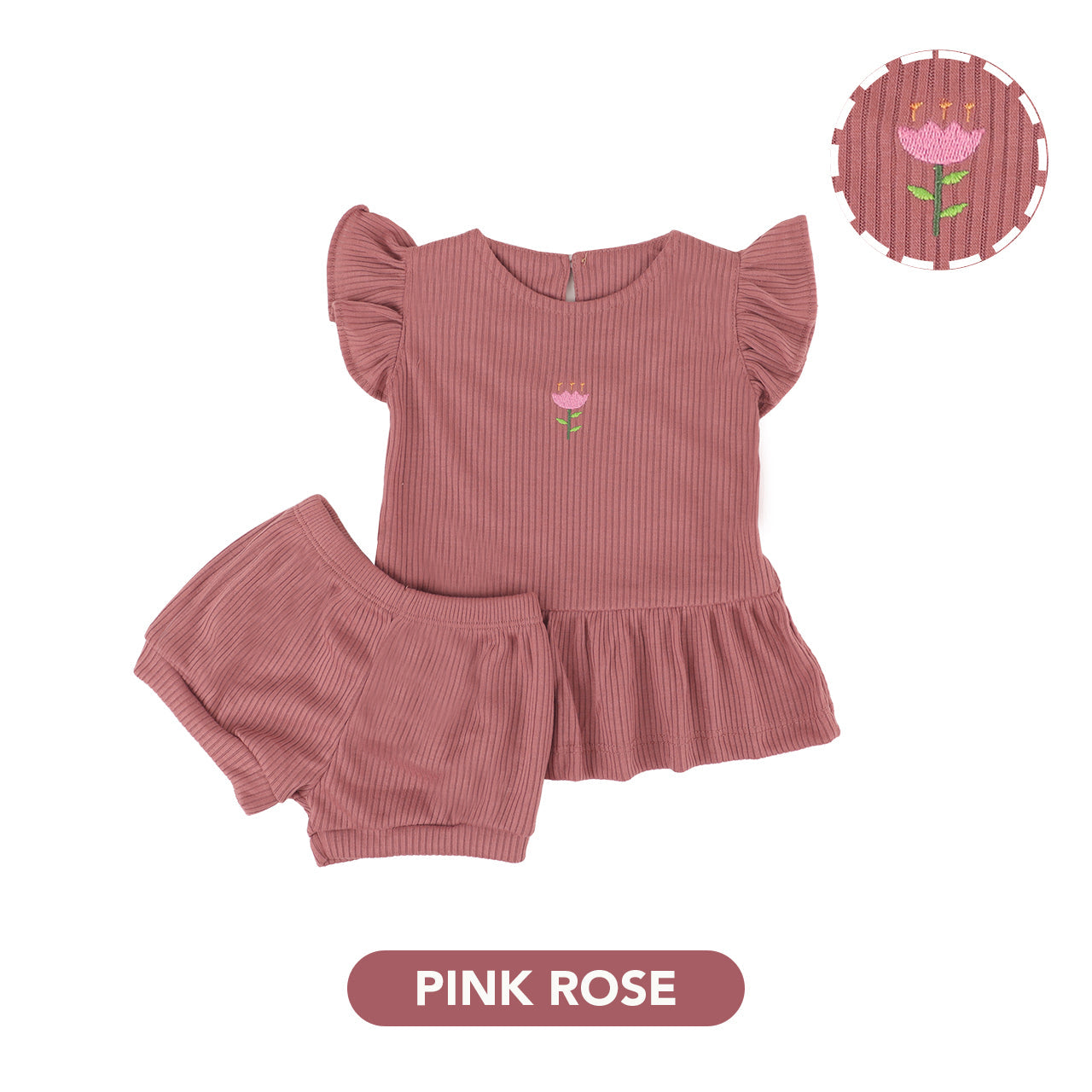 Mooi Setelan Anak Perempuan Rib Ruffle Set