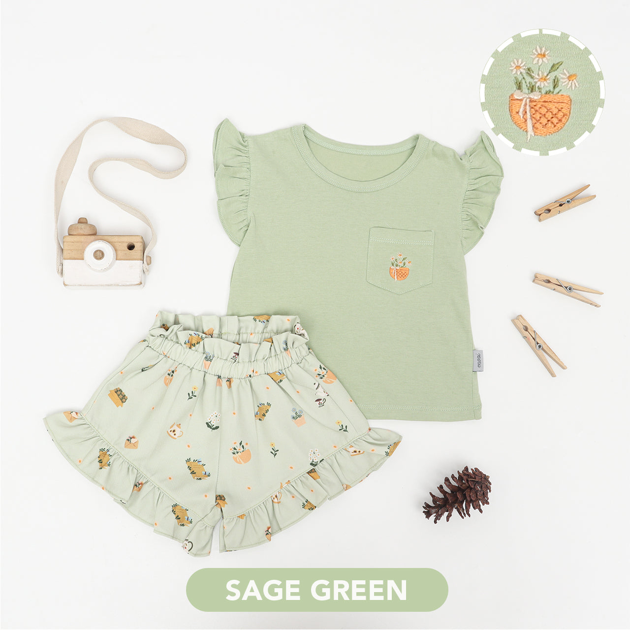 Mooi Setelan Anak Perempuan Ruffle Pocket Tee