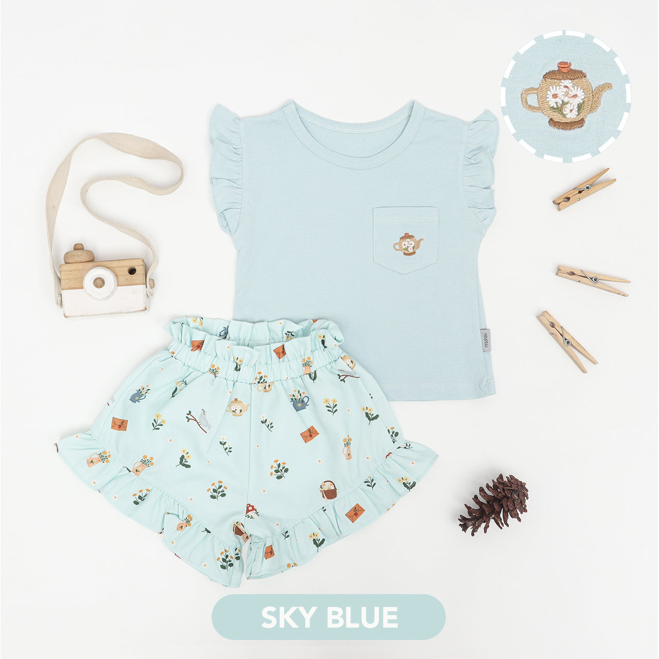 Mooi Setelan Anak Perempuan Ruffle Pocket Tee
