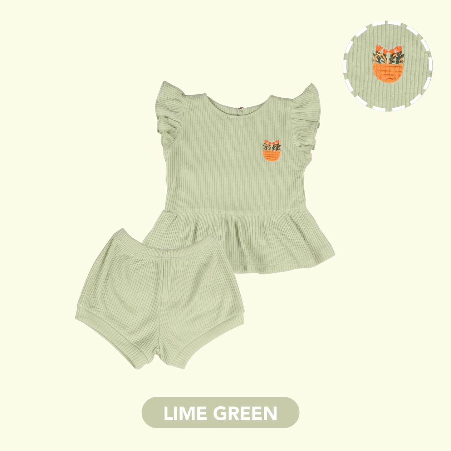 Mooi Setelan Anak Perempuan Rib Ruffle Set V1