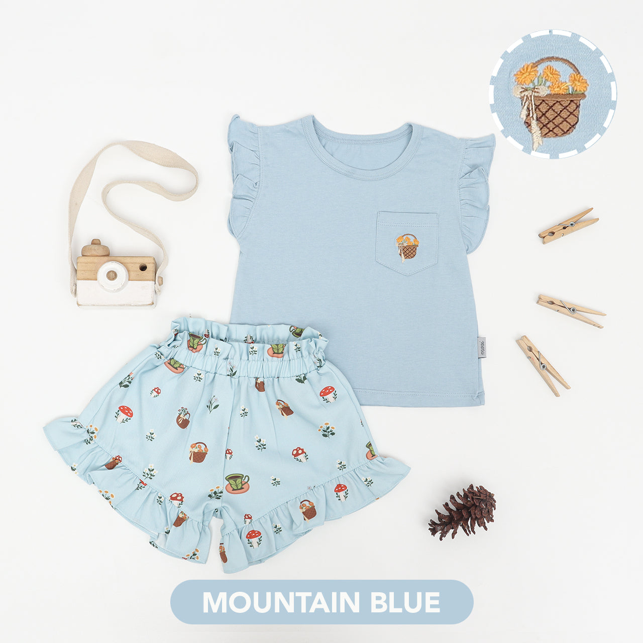 Mooi Setelan Anak Perempuan Ruffle Pocket Tee