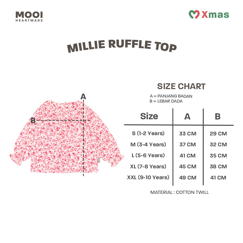 Mooi Atasan Anak Perempuan Christmas Collection Millie Ruffle Top