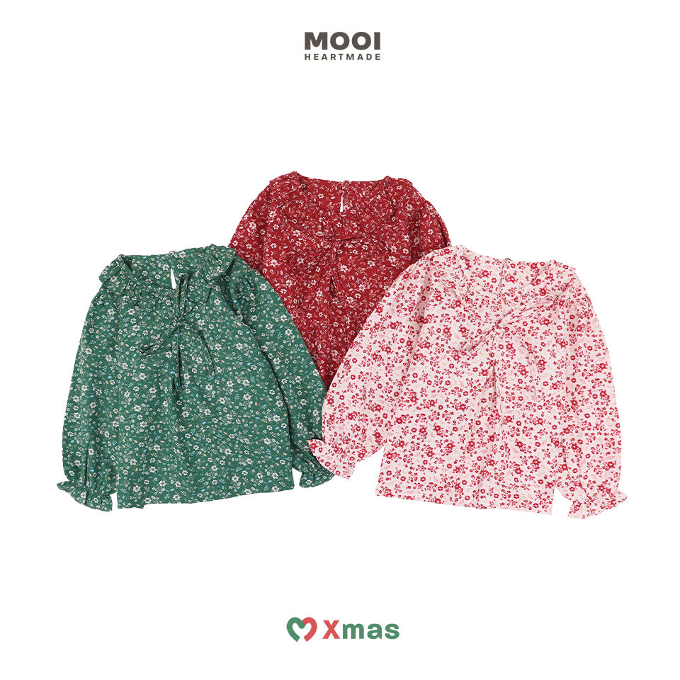Mooi Atasan Anak Perempuan Christmas Collection Millie Ruffle Top