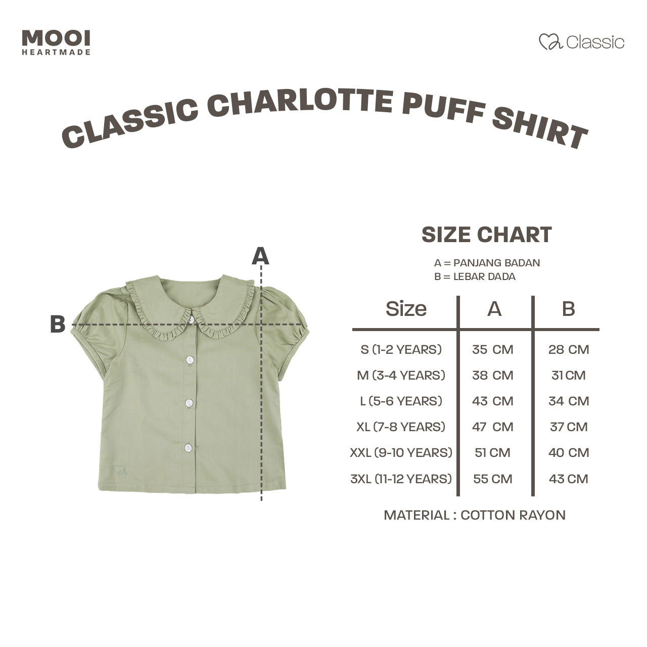 Mooi Atasan Anak Perempuan Classic Charlotte Puff Shirt