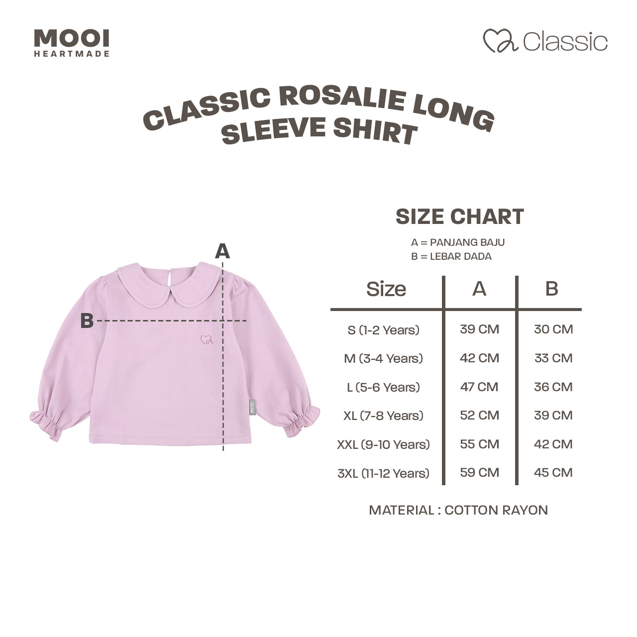 Mooi Atasan Anak Perempuan Classic Rosalie Long Sleeve Shirt