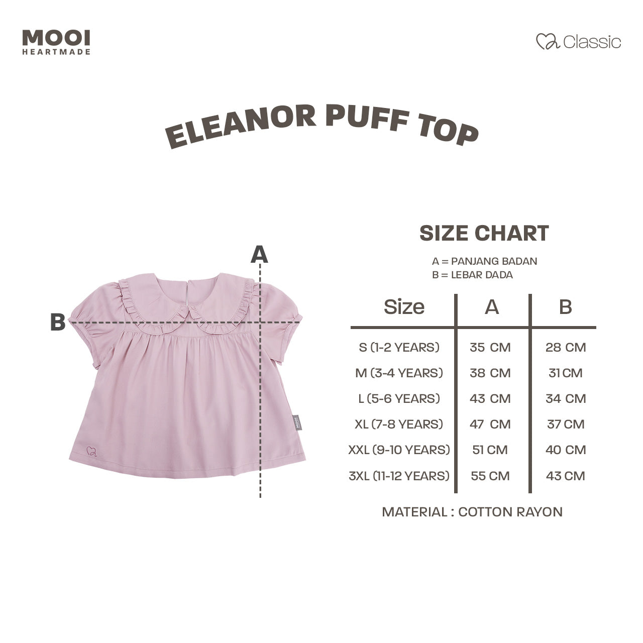 Mooi Atasan Anak Perempuan Classic Eleanor Puff Top