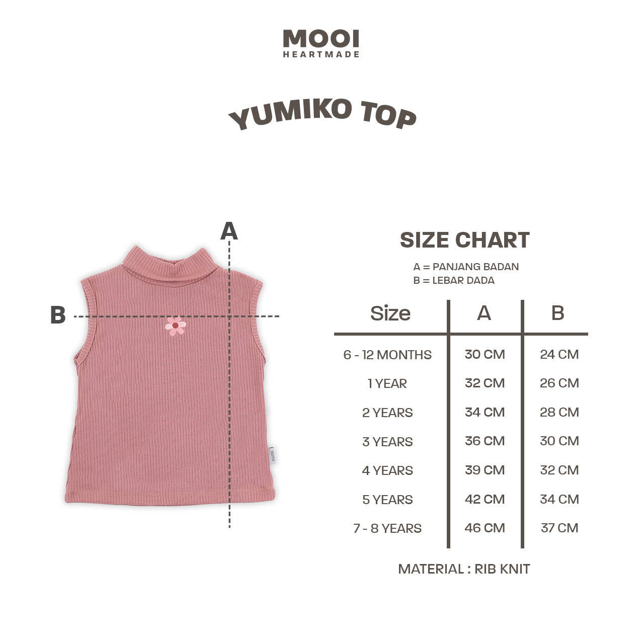 Mooi Atasan Anak Perempuan Yumiko Rib Top