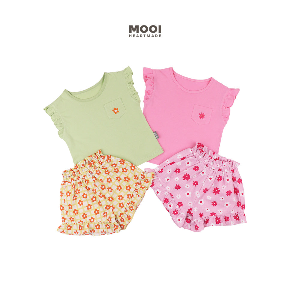 Mooi Setelan Anak Perempuan Ruffle Pocket Tee