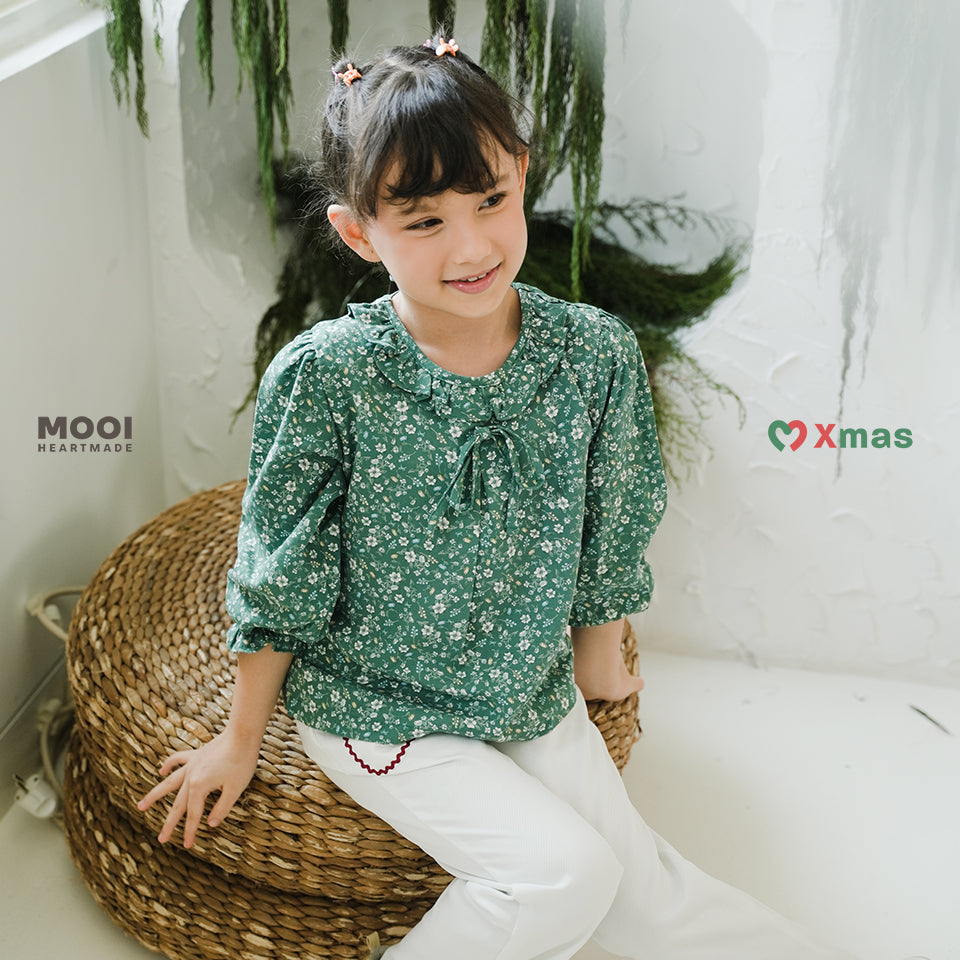 Mooi Atasan Anak Perempuan Christmas Collection Millie Ruffle Top