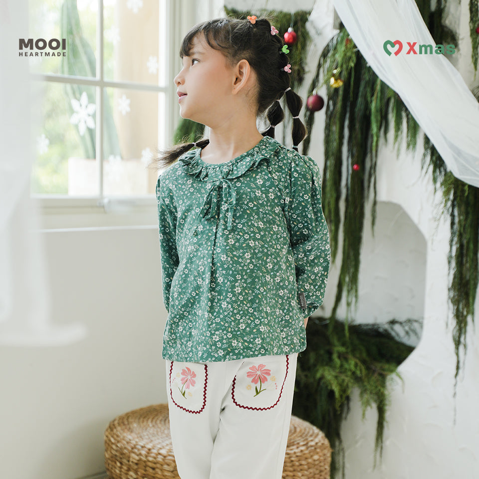 Mooi Atasan Anak Perempuan Christmas Collection Millie Ruffle Top