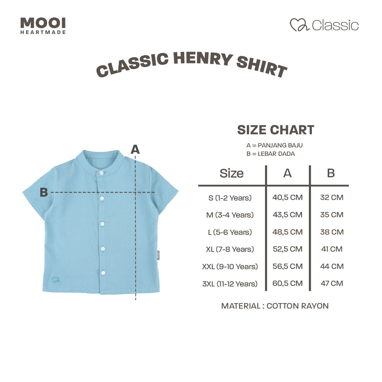 Mooi Kemeja Anak Laki-laki Classic Henry Shirt