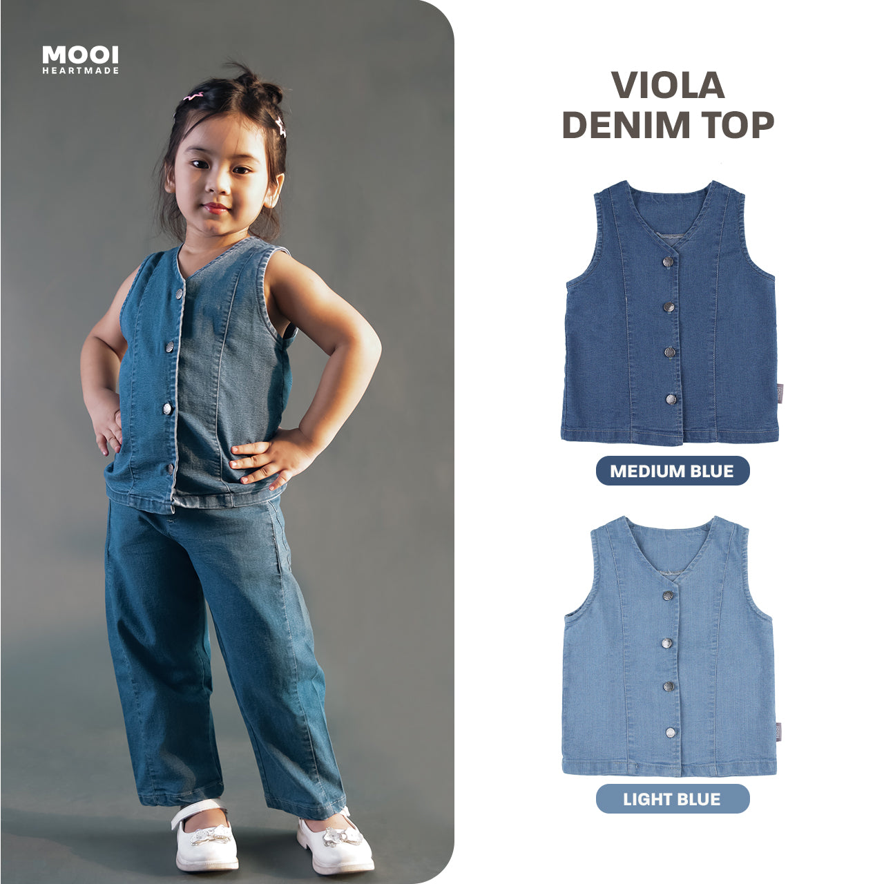 Mooi Atasan Anak Perempuan Viola Denim Top
