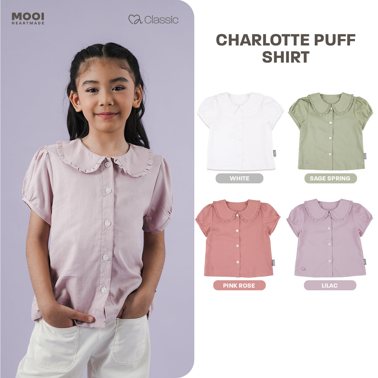 Mooi Atasan Anak Perempuan Charlotte Puff Shirt