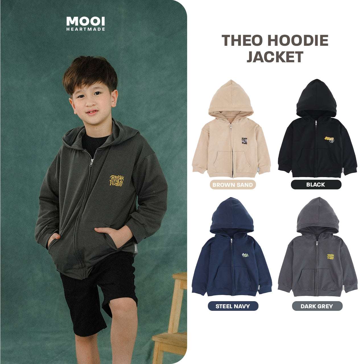 Mooi Atasan Hoodie Panjang Anak Theo Hoodie Jacket