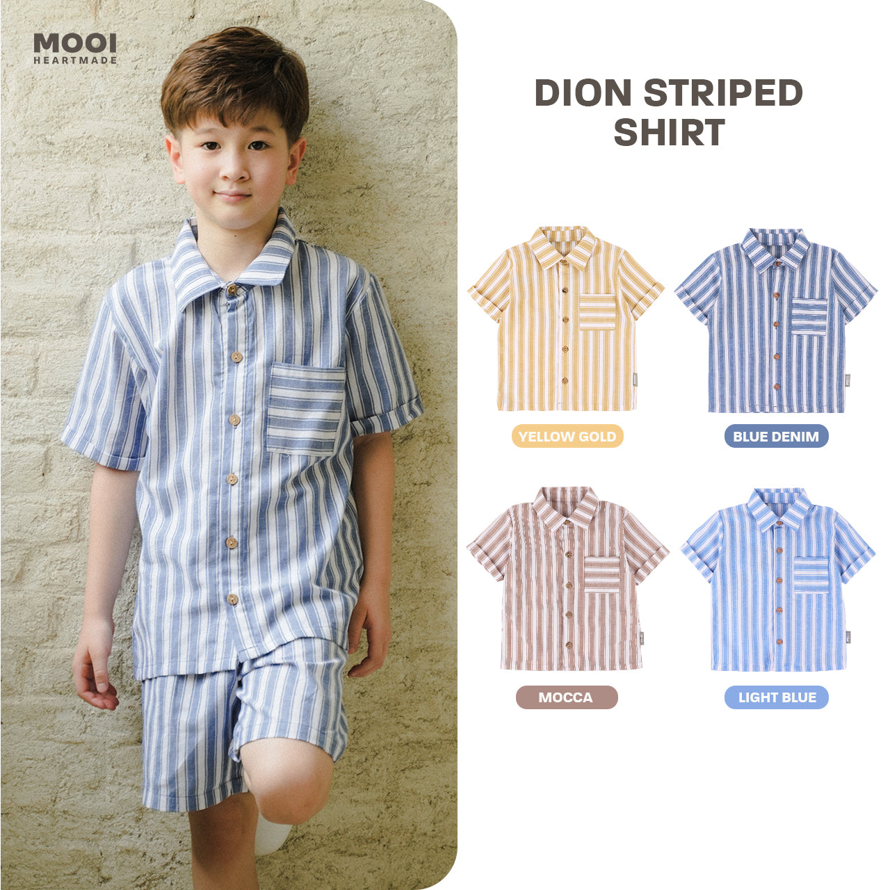 Mooi Kemeja Anak Laki-laki Kemeja Katun Motif Dion Striped Shirt