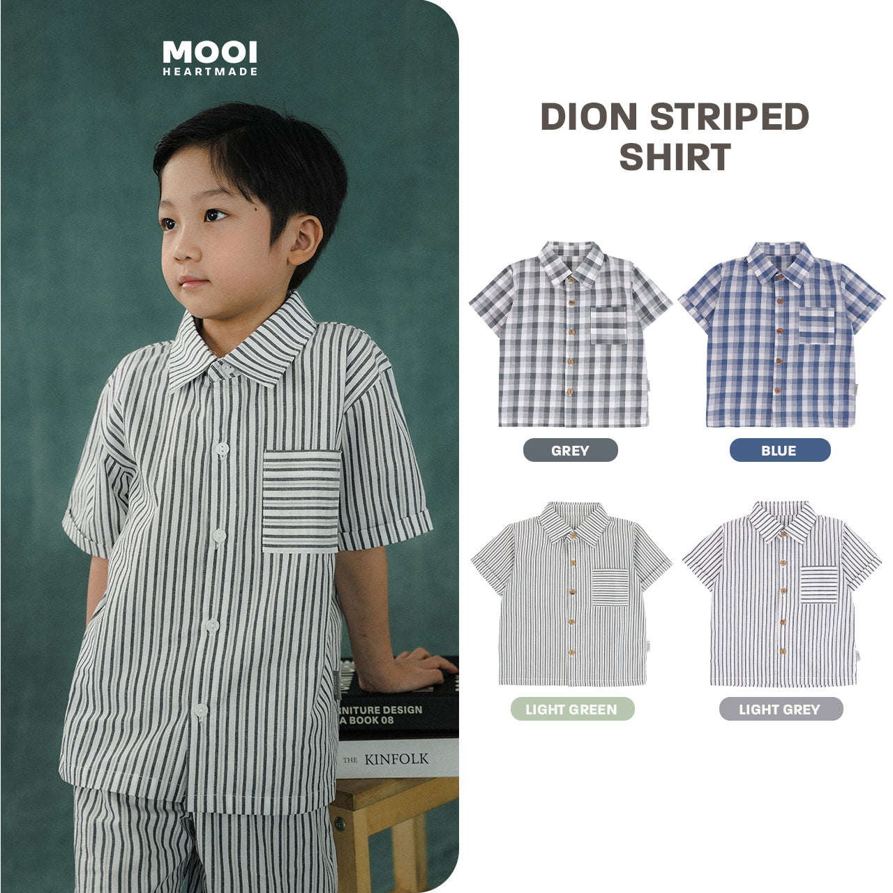 Mooi Kemeja Anak Laki-laki Kemeja Katun Motif Dion Striped Shirt