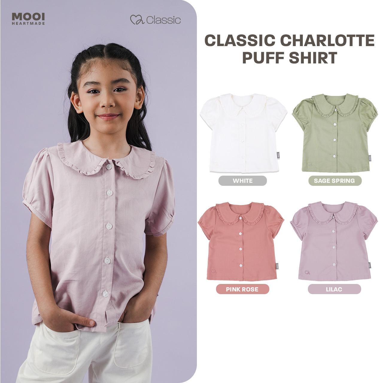 Mooi Atasan Anak Perempuan Classic Charlotte Puff Shirt