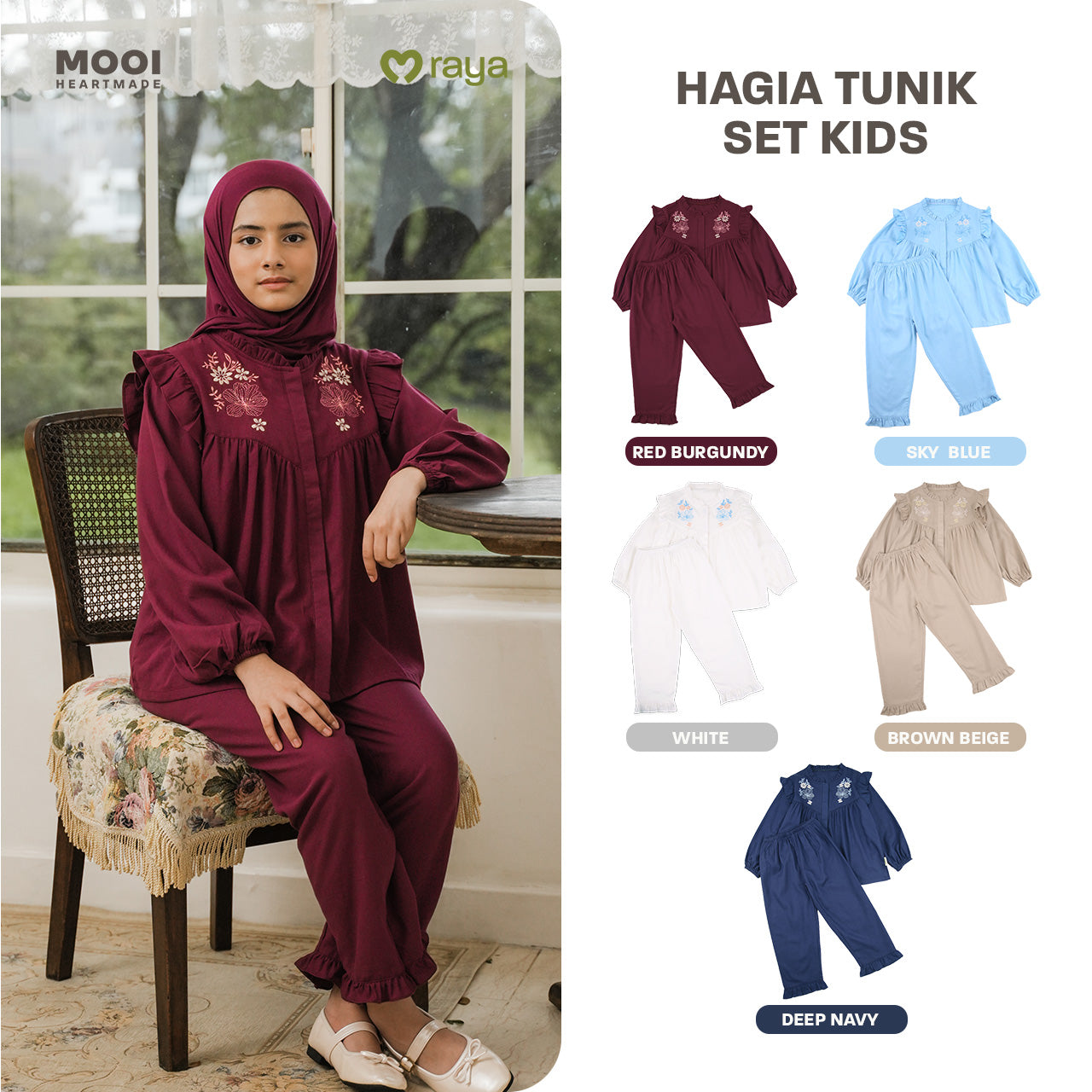 Mooi Setelan Anak Perempuan Raya Collection Hagia Tunik Set