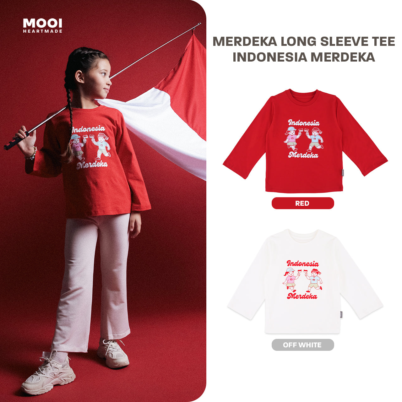 Mooi Merdeka Kaos Kemerdekaan 17 Agustus T-shirt Anak Merdeka Long Sleeve Tee Indonesia Merdeka