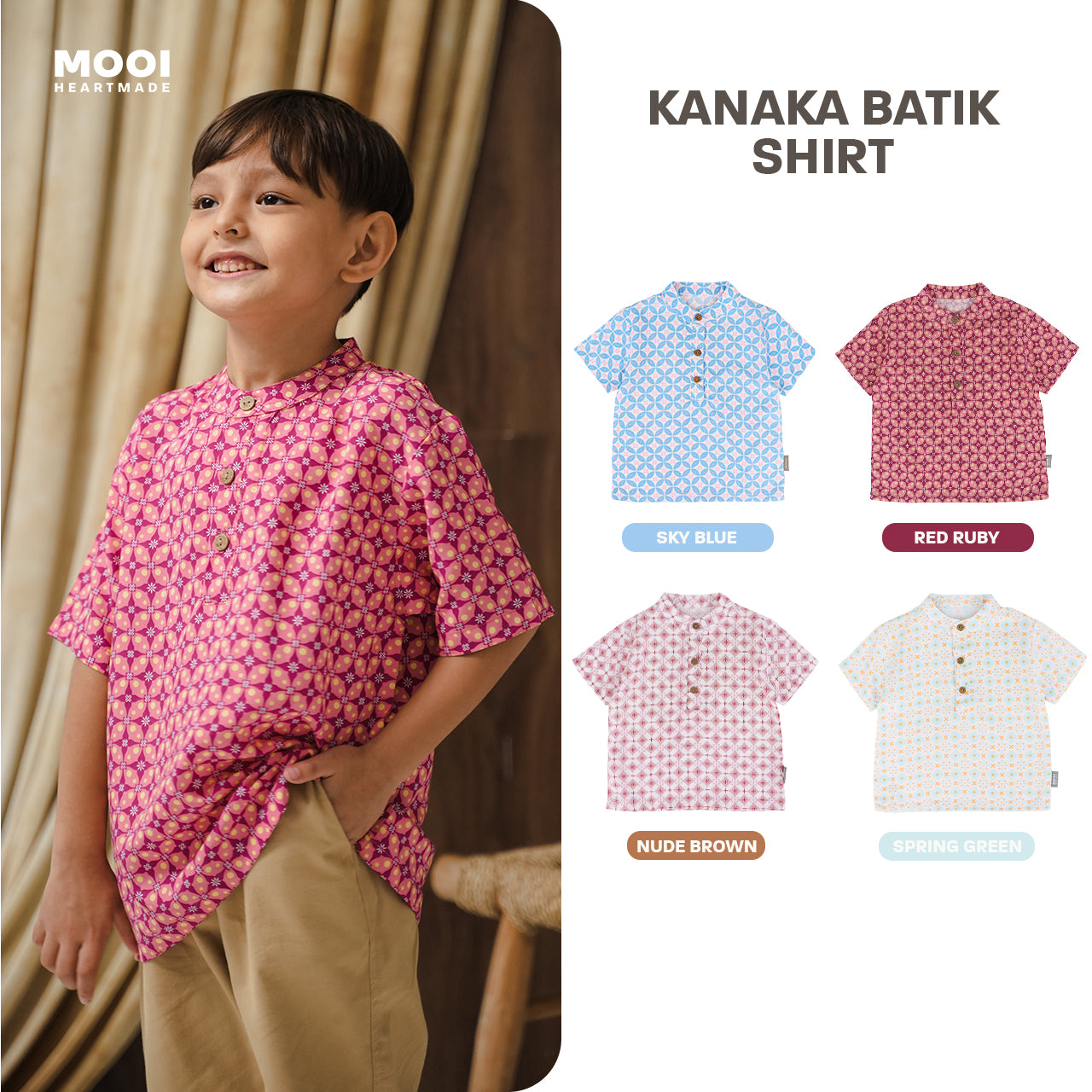 Mooi Atasan Batik Kemeja Anak Laki-Laki Kanaka Batik Shirt