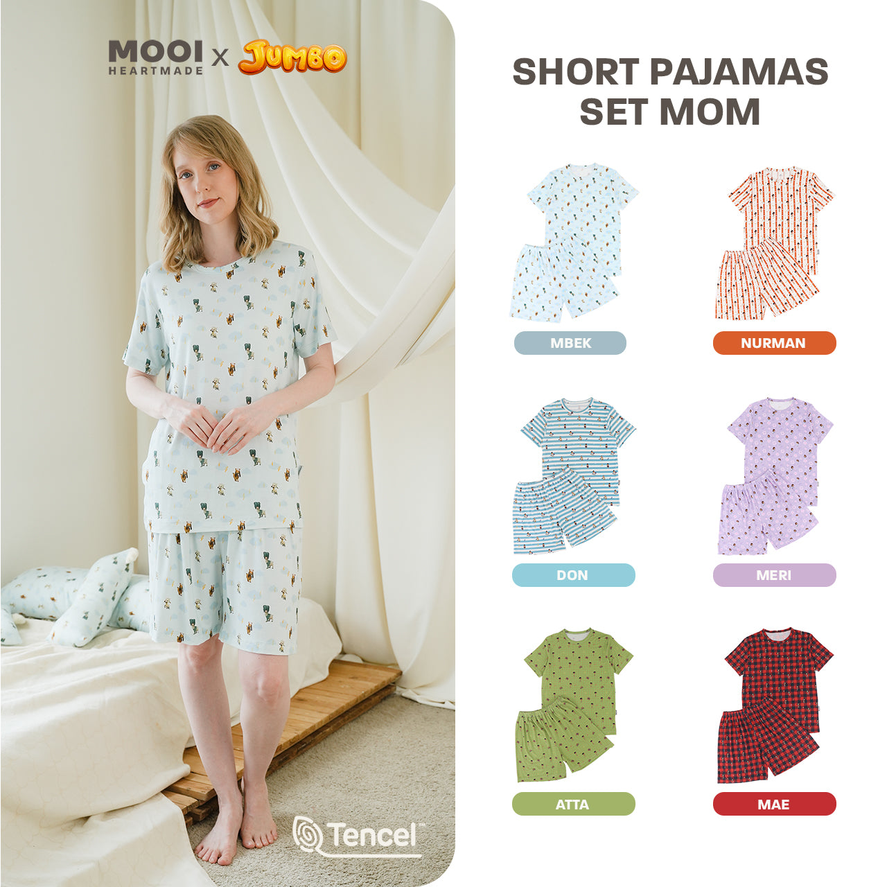Mooi x Jumbo Piyama Dewasa Setelan Tencel Short Pajamas Adult