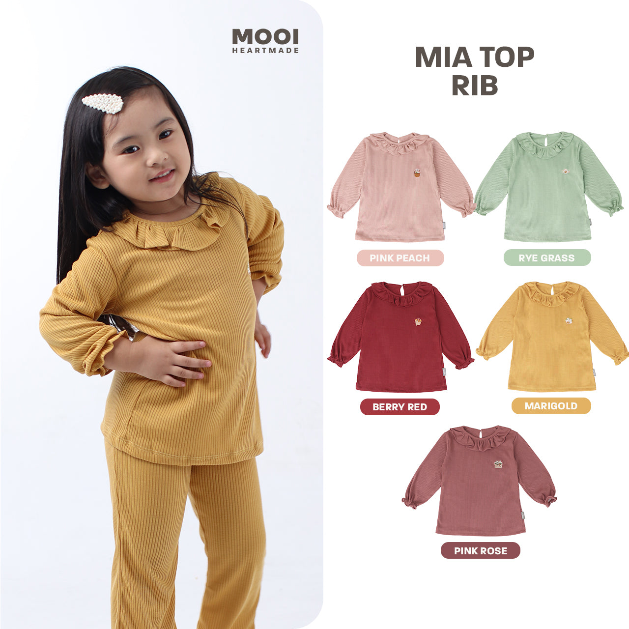 Mooi Atasan Anak Perempuan Mia Top Rib
