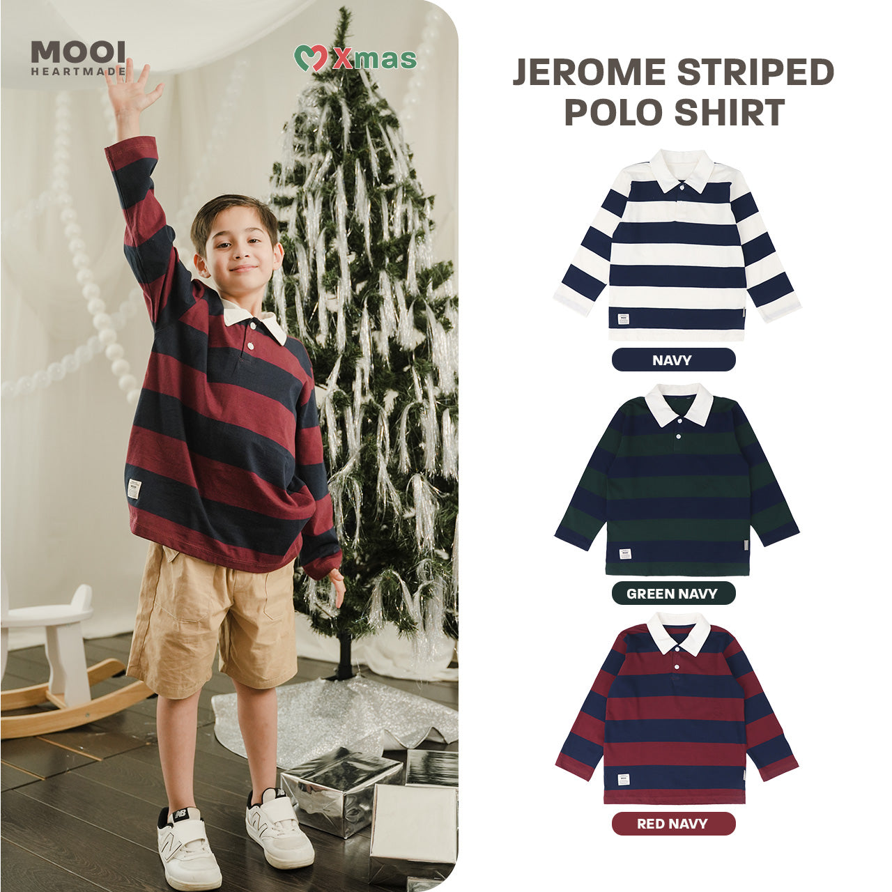 Mooi Kemeja Anak Laki-laki Christmas Collection Jerome Striped Polo Shirt