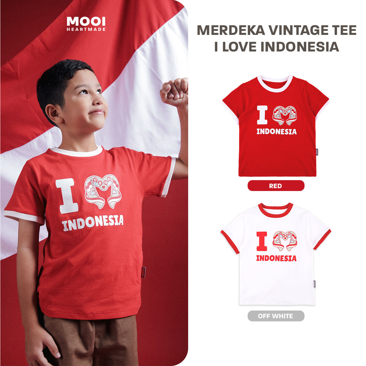 Mooi Merdeka Kaos Kemerdekaan 17 Agustus T-shirt Anak Merdeka Vintage Tee I Love Indonesia