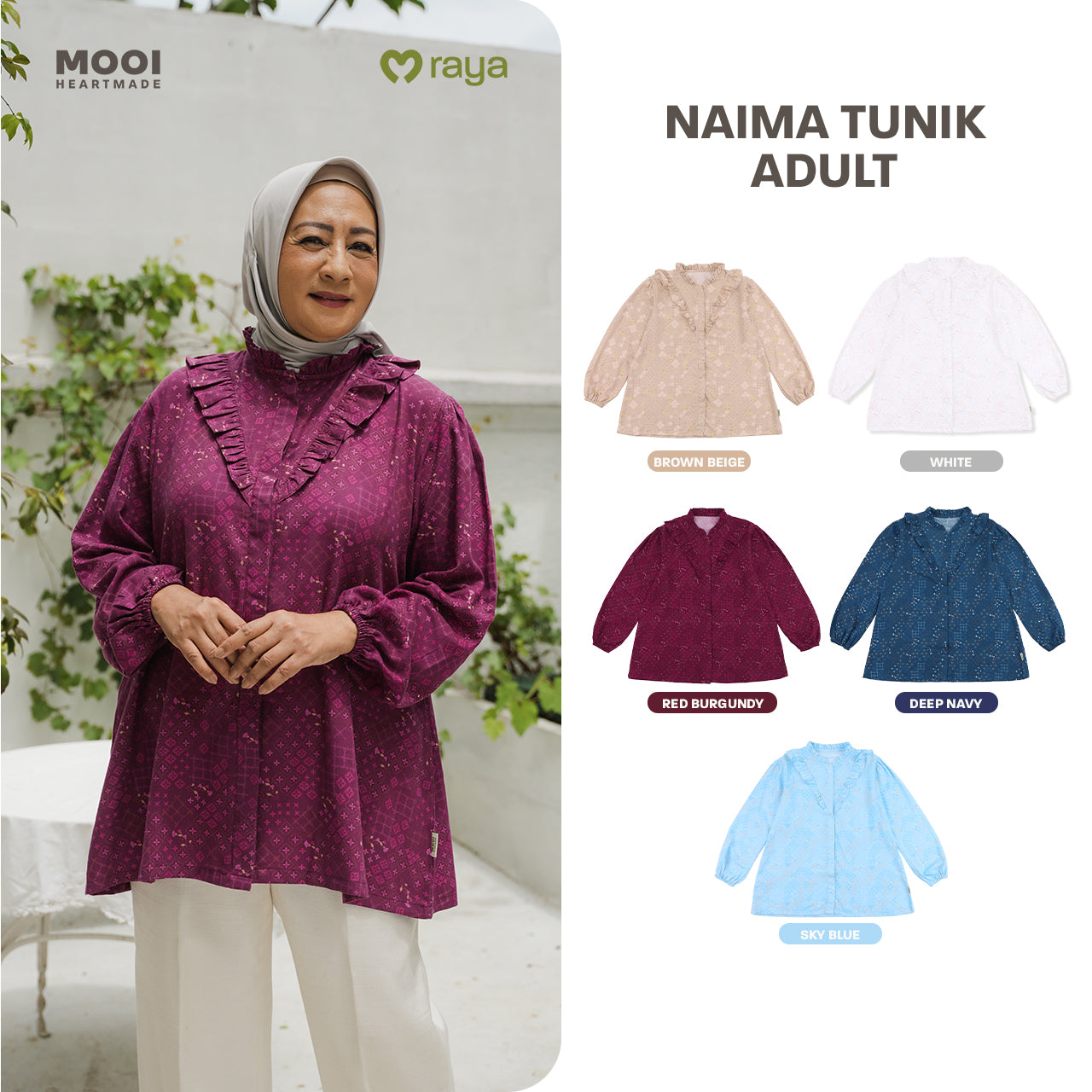 Mooi Tunik Wanita Atasan Wanita Raya Collection Naima Tunik Adult Zeina Series
