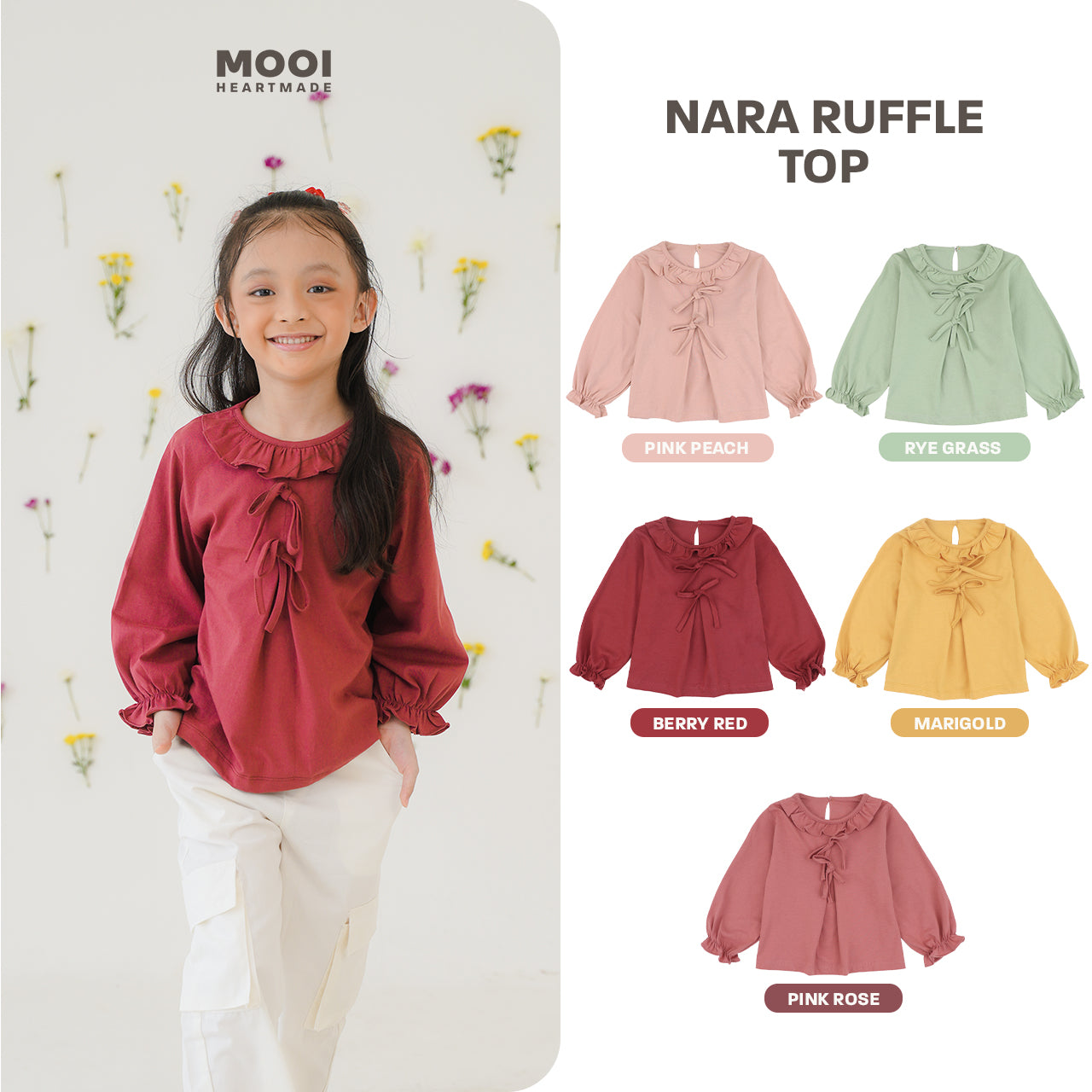 Mooi Atasan Anak Perempuan Nara Ruffle Top