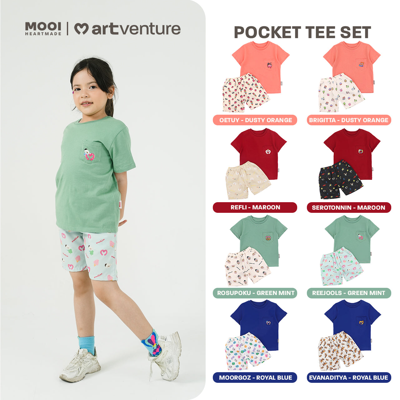 Mooi Artventure x Illustrator Pocket Tee Set Setelan Anak
