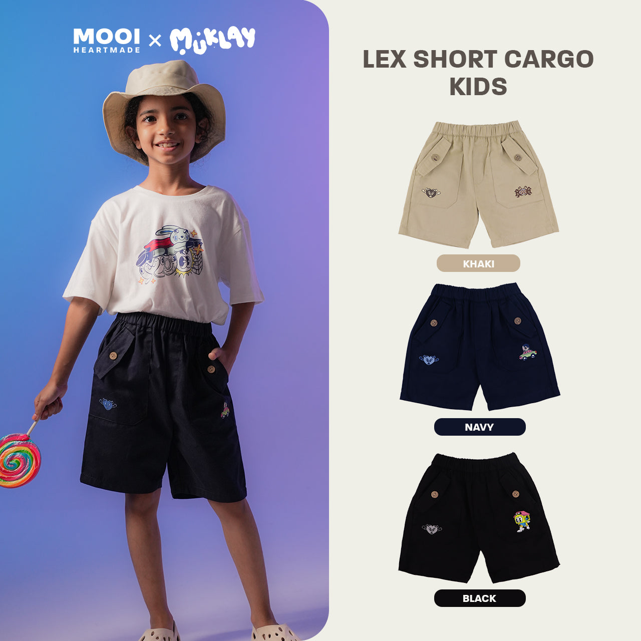 Mooi X Muklay Celana Pendek Cargo Anak Lex Short Cargo Pants Kids