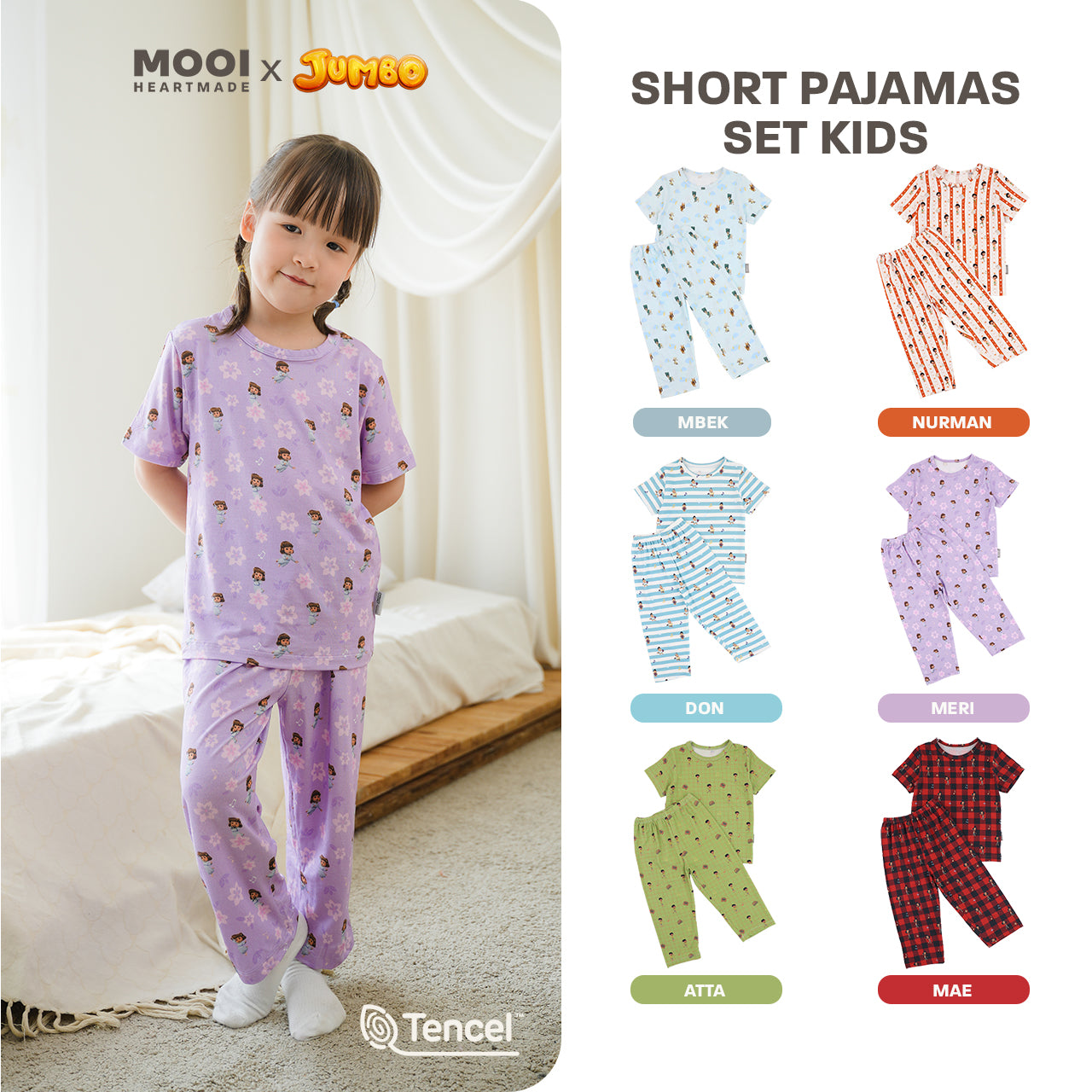 Mooi x Jumbo Setelan Anak Unisex Tencel Short Pajamas Kids