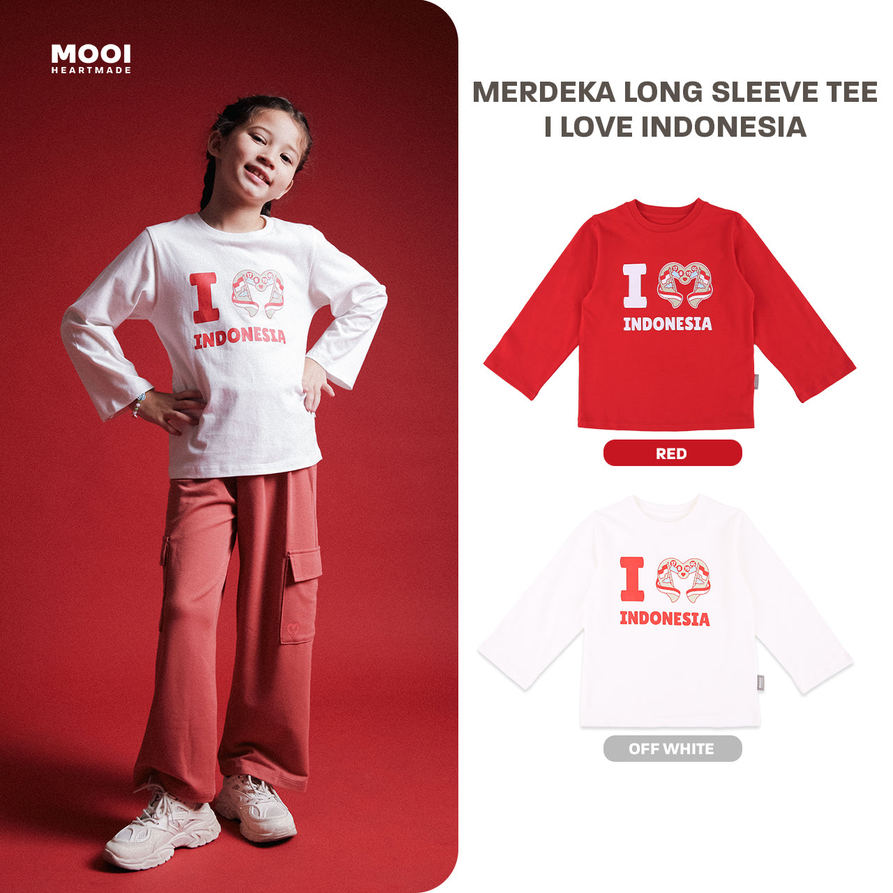Mooi Merdeka Kaos Kemerdekaan 17 Agustus T-shirt Anak Merdeka Long Sleeve Tee I Love Indonesia