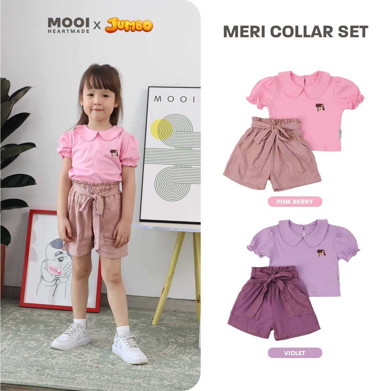 Mooi x Jumbo Setelan Anak Perempuan Meri Collar Set