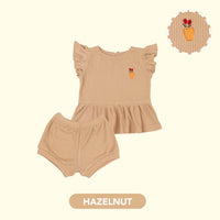 Mooi Setelan Anak Perempuan Rib Ruffle Set