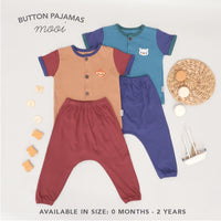 Mooi Setelan Piyama Bayi Tricolor Button Pajamas